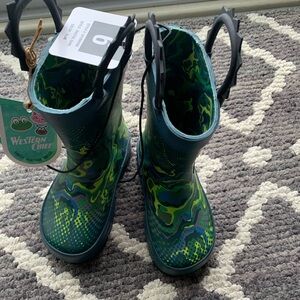 Dinosaur Western Chief Kids' Blue and Green Patterned Rain Boots NWT